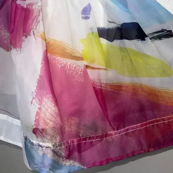 Aje Celestial Pleated Organza Sleeveless Mini Dress Abstract Pink Blue Size 6